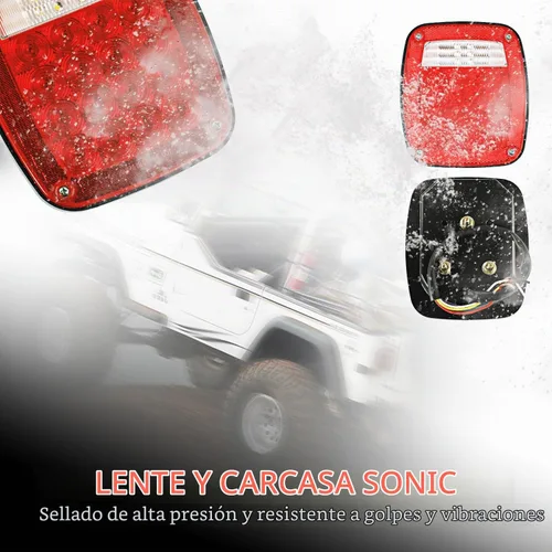 Vista 4 de Wellmax 2 luces traseras LED universales de 12 V con 38 LED rojos y blancos, luces de parada, giro, trasera, respaldo y señal
