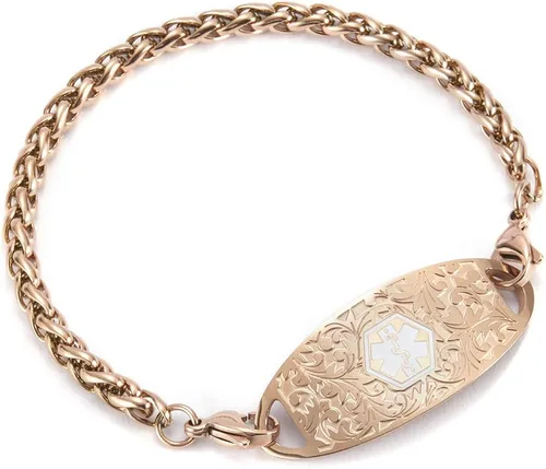 Vista 2 de Pulsera de identificación de alerta médica personalizable para mujeres de acero inoxidable intercambiable y elegante resistente al agua Oro rosa