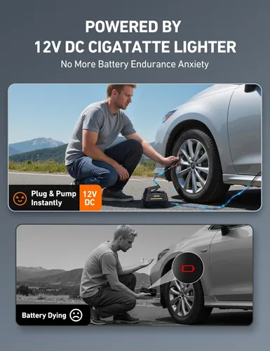 Vista 6 de AstroAI - Inflador de neumáticos - Compresor de aire portátil para neumáticos de auto - Bomba automática de 12 V CC con manómetro digital, con luz