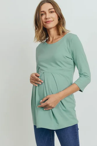 Vista 67 de LaClef - Blusa de maternidad para mujer, cuello redondo, manga 3/4, plisada al frente, estilo peplum