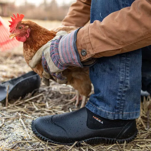 Vista 4 de HISEA Zapatos de jardín unisex impermeables para el tobillo, botas de lluvia de goma sin cordones para mujeres y hombres al aire libre, 6 Women5 Men