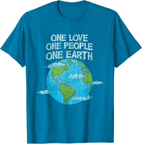 Vista 8 de Vintage One Love One People Planet Cambio climático Día de la Tierra Camiseta Negro