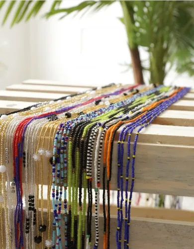 Vista 5 de Cuentas africanas de cintura para mujer, hechas a mano, 50pulgadas, coloridas, no elásticas