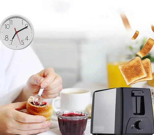 Vista 5 de Tostadora delgada de 2 rebanadas, tostadora de pan compacta de acero inoxidable con ranuras anchas emergentes automáticas y bandeja para migas