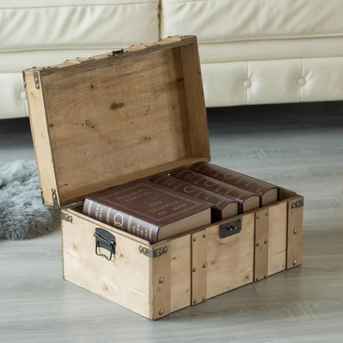 Vista 5 de Vintiquewise Baúl de estilo de madera natural con asas, pequeño