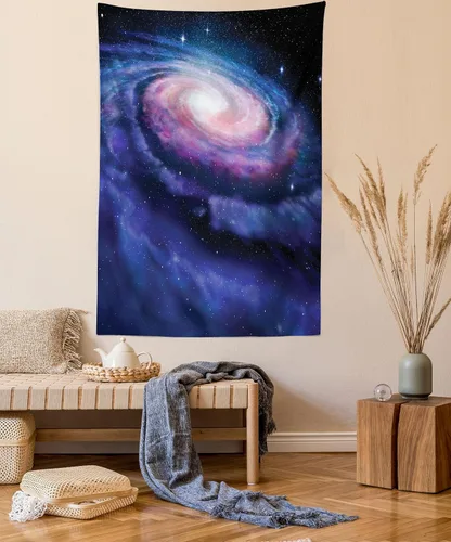 Vista 92 de Ambesonne Tapiz de hongos, atmósfera psicodélica, escena astral estrellada con motivos orientales trippy, decoración de tela para colgar en la pared