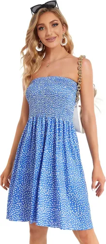 Vista 3 de CHICGAL - Vestido sin tirantes para mujer vestido de verano de estilo bohemio y con estampa floral salida de baño para el verano