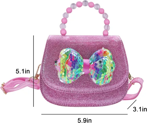Vista 6 de JASASCCEL Bolso cruzado de sirena con lentejuelas y purpurina para niñas pequeñas, bolso de hombro con diseño de estrella de mar brillante y parte