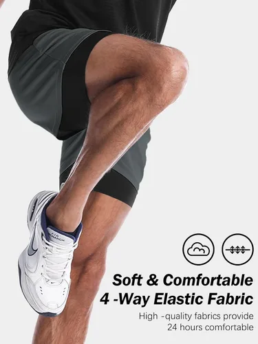 Vista 5 de Aolesy Pantalones cortos de gimnasio para hombre con forro de 5 pulgadas7 pulgadas, ligeros, pantalones cortos de malla para entrenamiento atlético