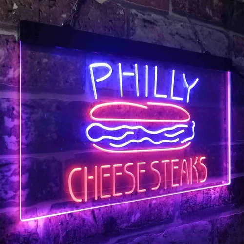 Vista 3 de ADVPRO Philly Cheese Steaks Café - Letrero de neón LED de doble color, azul y rojo, 24 x 16 pulgadas st6s64-i3850-br