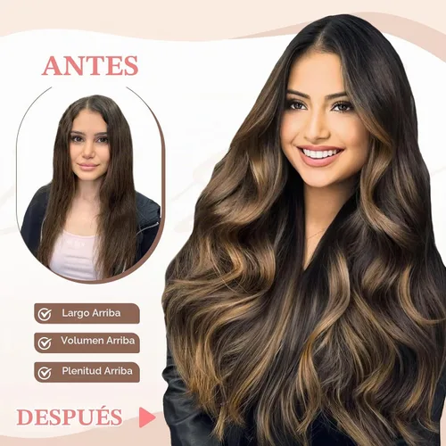 Vista 2 de Fliace Extensiones de cabello sintético con clip, 6 piezas de cabello natural y suave que se mezcla bien, extensiones de cabello ondulado largo