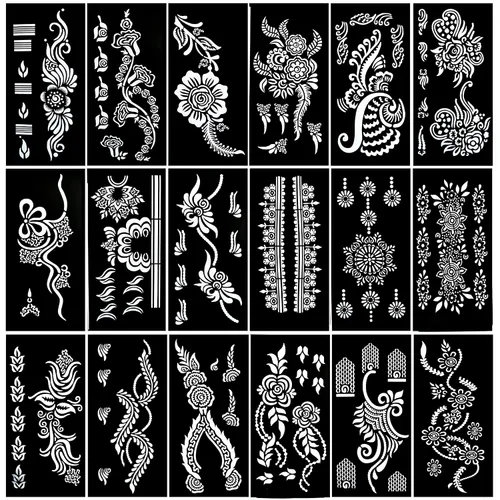 Vista 7 de Kit de Plantillas de Tatuajes Temporales de Henna de 16 Hojas, 72 PIEZAS Patrones de Animales y Flores Henna para Pintura Facial Plantillas de Arte