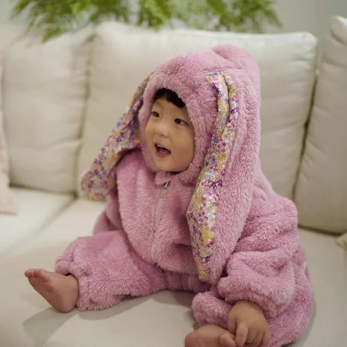 Vista 5 de Disfraz de conejo de Pascua para bebé, sudadera con capucha y cremallera de forro polar para niños pequeños, traje cálido
