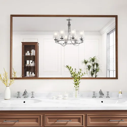 Vista 103 de WEER - Espejo de baño con luces LED, 50x70cm, espejo de tocador montado en la pared, 3 colores regulables, almohadilla antiempañante retroiluminada