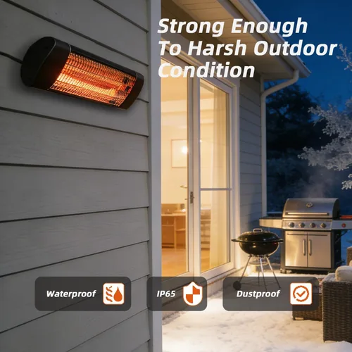 Vista 2 de Calentador eléctrico para exteriores de 1500 W para patio y garaje, calentador infrarrojo montado en la pared/de pie con control remoto, IP65