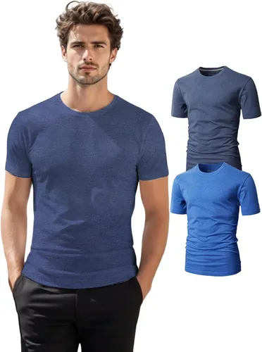 Vista 29 de H2H Camisetas para hombre - Pack de varias unidades, diseño simple, manga corta, ajuste delgado, mezcla de algodón (cuello en V/cuello redondo)