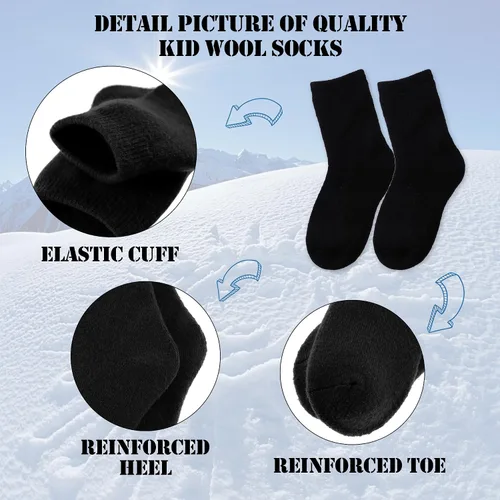 Vista 5 de MQELONG Calcetines de lana para niños y niñas, de invierno, de lana cálida, para senderismo, botas gruesas, calcetines acogedores, 6 pares
