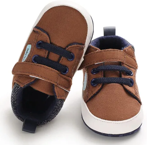 Vista 4 de Sekantrol Zapatos de cuna para recién nacidos, para niños y niñas, suela de goma suave, zapatos para bebés, zapatos deportivos de moda de caña alta