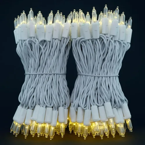 Vista 2 de Luces LED de Navidad de color blanco cálido con cable blanco, paquete de 2 juegos de 33 pies, 100 unidades de luces navideñas de grado comercial