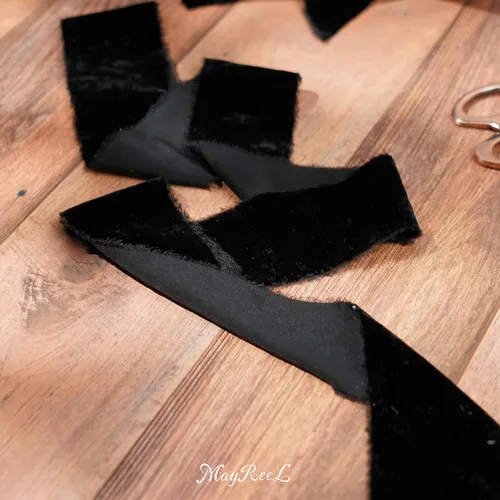 Vista 9 de MAYREEL Cinta de terciopelo negro de 2 pulgadas, cinta desgarrada a mano, borde deshilachado de seda para ramos de novia, invitaciones, libros