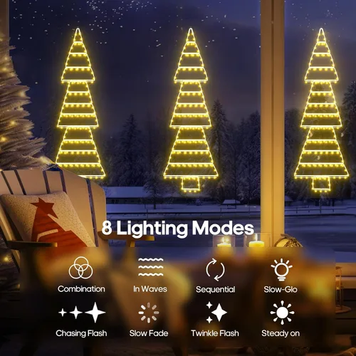 Vista 6 de luces LED de Navidad al aire libre, luces de escalera de 4.6 pies, luz colgante para árbol de Navidad enchufable, impermeable con 8 modos de luz