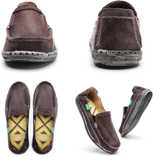 Vista 6 de JAMONWU Zapatos de lona para hombre sin cordones antideslizantes informales planos para exteriores mocasines casuales