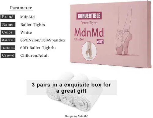 Vista 4 de MdnMd Mallas de ballet para niñas y mujeres, ultra suaves, convertibles, para danza, mallas de transición para niños pequeños y adultos