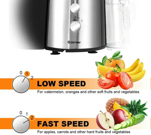 Vista 12 de COSTWAY Extractor de jugo, máquina exprimidora de acero inoxidable de boca ancha de 2.953 in, ajuste de 2 velocidades, máquina exprimidora de alta
