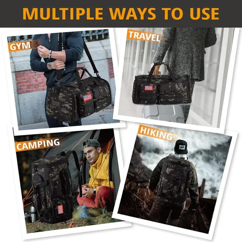 Vista 2 de Bolsa de gimnasio expandible para hombres, táctica grande 3 en 1, bolsa deportiva con compartimento para zapatos, resistente al agua, bolsa de mano