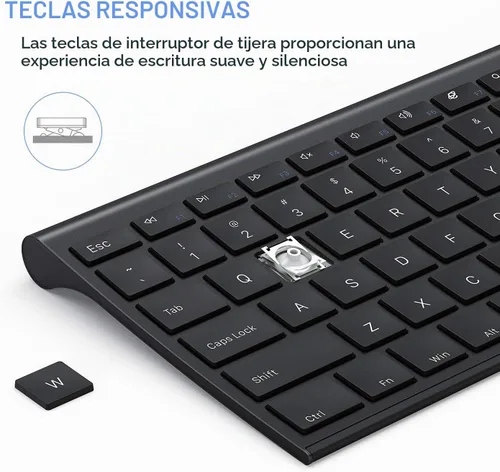 Vista 4 de Teclado y mouse inalámbricos, Vssoplor 2.4GHz recargables, combo compacto silencioso de tamaño completo con receptor Nano USB para Windows, laptop