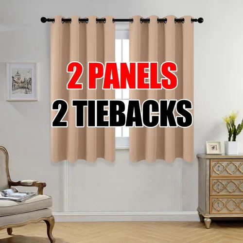 Vista 43 de Set de 2 cortinas para ventana, de Miuco, opacas, con ollaos, para recámara, incluye 2 alzapaños