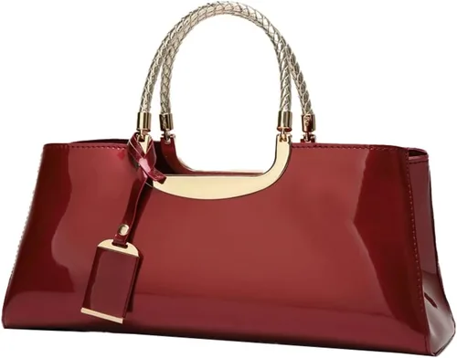 Vista 9 de Bolso de mano de cuero vegano brillante para mujer, bolso de hombro grande para mujer, bolso de mano de noche, bolso de mano para fiesta