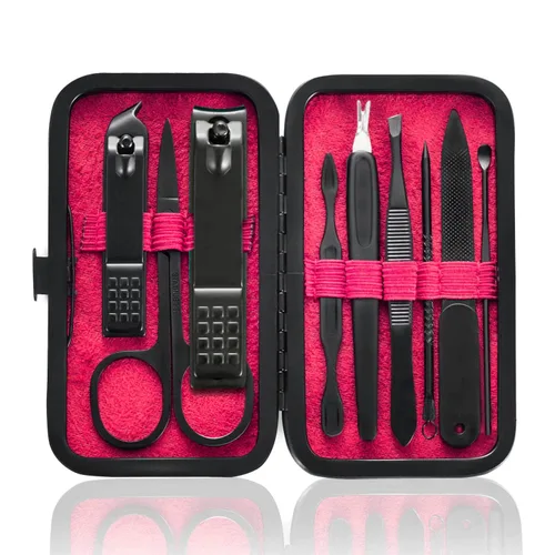 Vista 10 de HANTEKAS Juego de Manicura 9 en 1 de Acero Inoxidable, Cortaúñas Tijeras Kit de Herramientas de Pedicura - Kit de Aseo Portátil de Viaje para Azul