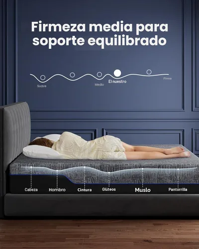 Vista 4 de Marsail Juego de base de cama y colchón tamaño Queen con cabecera tapizada ajustable y colchón de espuma viscoelástica de 10 pulgadas, resistente