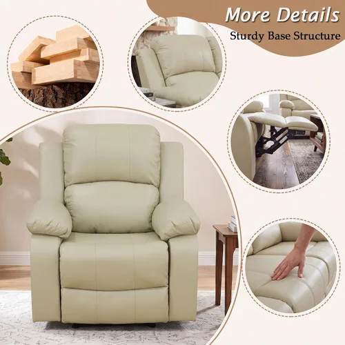 Vista 4 de Silla reclinable de cuero para conjunto de muebles de sala, sofá reclinable de cuero beige para espacios pequeños/RV, sillón individual