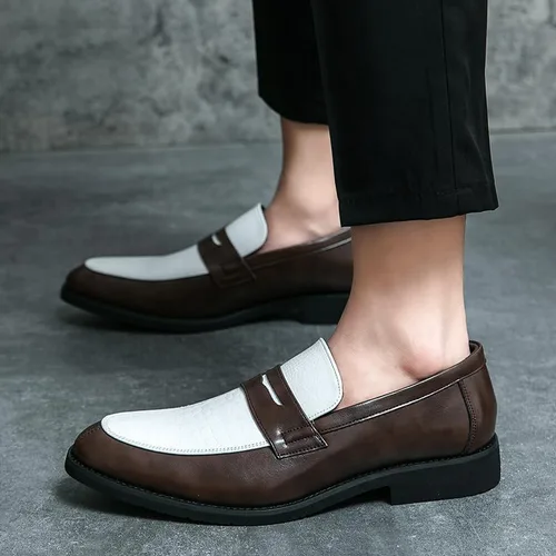 Vista 5 de HuitJours Mocasín Penny de dos tonos para hombre, zapatos de vestir sin cordones, zapatos de barco casuales, mocasines