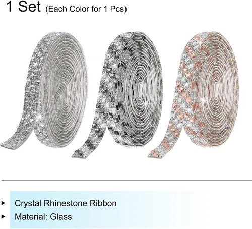 Vista 3 de MECCANIXITY 3 rollos de cinta autoadhesiva con diamantes de imitación de 1 yarda de 0.472 in, 3 estilos para proyectos de manualidades, decoración