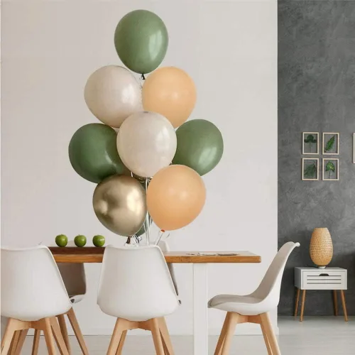Vista 3 de Guirnalda de globos de látex retro de aguacate verde frijol verde, globos metálicos dorados con temática de selva, baby shower, decoración de fiesta