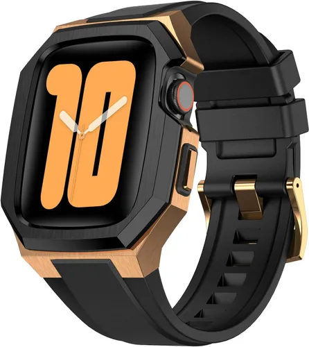 Vista 8 de Estuche de metal de lujo con correa compatible para Apple Watch de 44 mm, 45 mm, 46 mm, 49 mm, cubierta protectora resistente para hombre con correa