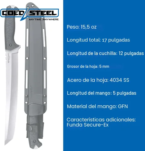 Vista 5 de Cold Steel Warcraft Tanto 4034SS - Cuchillo de hoja fija táctico militar con mango GFN resistente y hoja afilada como una navaja, con funda Secure-Ex