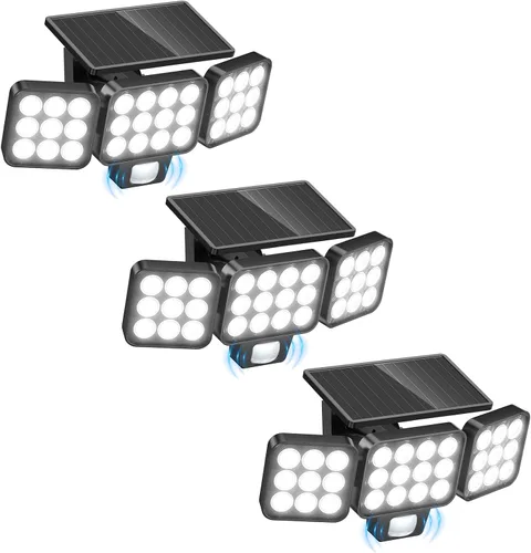 Vista 10 de WdtPro Luces solares para exteriores, 3500 lúmenes, sensor de movimiento brillante, luces para exteriores, 3 cabezales y panel de vidrio mejorado