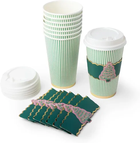 Vista 5 de Bonjour Fête - Tazas de café para árbol de Navidad, paquete de 8, 16 onzas