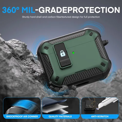 Vista 5 de Maxjoy Funda para AirPods Pro 3 2025, MagSafe compatible con bloqueo automático, funda protectora a prueba de golpes con soporte para teléfono