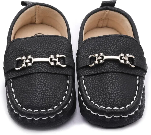 Vista 6 de LONSOEN - Zapatos de cuna para aprender a caminar, de vestir, para niños y niñas 209 Negro