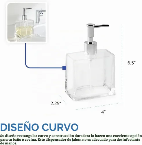 Vista 4 de Huang Acrylic Dispensador de jabón líquido rectangular transparente recargable para encimera de tocador de baño, fregadero de cocina, capacidad