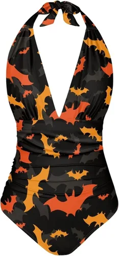 Vista 4 de Traje de baño halter de una pieza para mujer, traje de baño con cuello en V y control