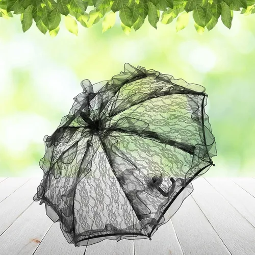 Vista 8 de Parasol, sombrilla de tela de encaje, sombrilla negra, sombrilla de boda, decoración artesanal para bodas, fiestas, fotos, regalos, bailes