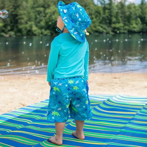 Vista 5 de i play. by green sprouts - Sombrero de protección solar UPF 50+ con protección solar ajustable para crecer con el bebé Dinosaurios Aqua