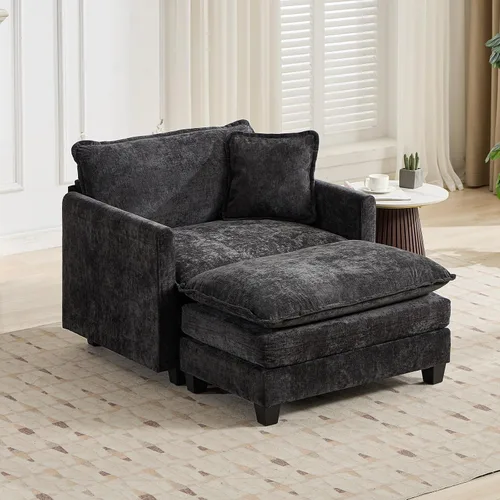 Vista 125 de Sofá seccional modular verde de 111.5", sofás seccionales grandes de 3 plazas para sala de estar, sofá nube oversized de tela chenille con otomana