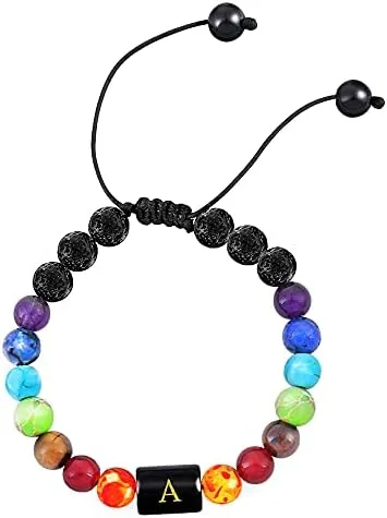 Vista 3 de Pulsera inicial para aliviar el estrés, regalos para mujeres y niñas, pulsera de yoga y chakras para mujeres, pulsera de cristal curativo, pulsera